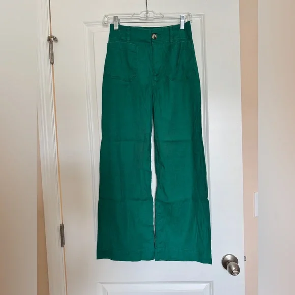 Colette cropped Green linen Wide-Leg Pants - Picture 2 of 5